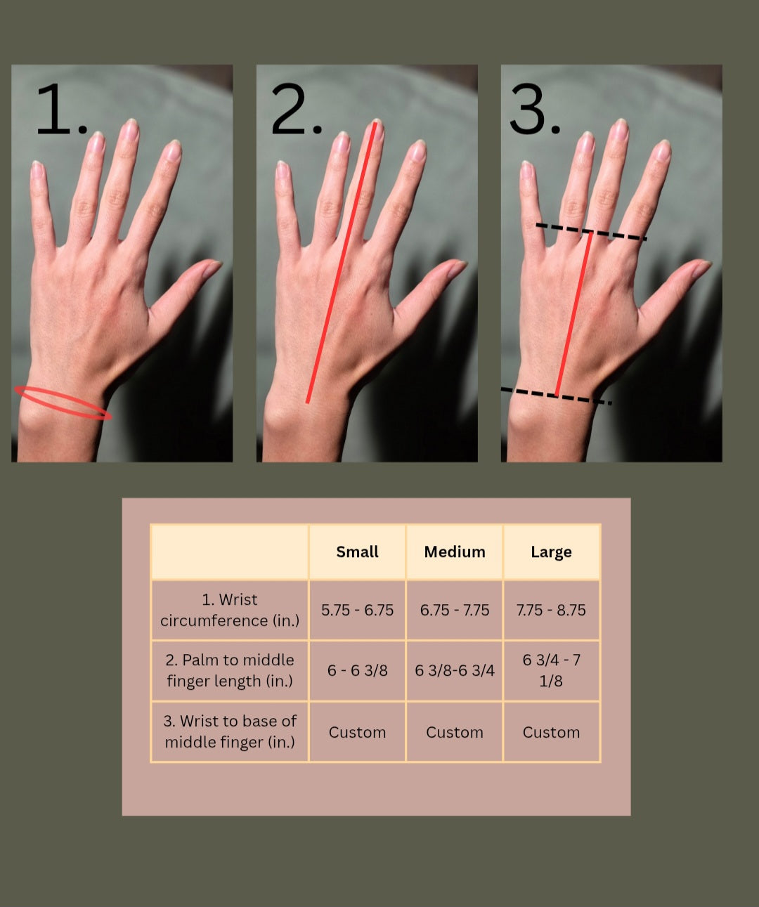 Hand chain size guide: wrist-to-finger measurement