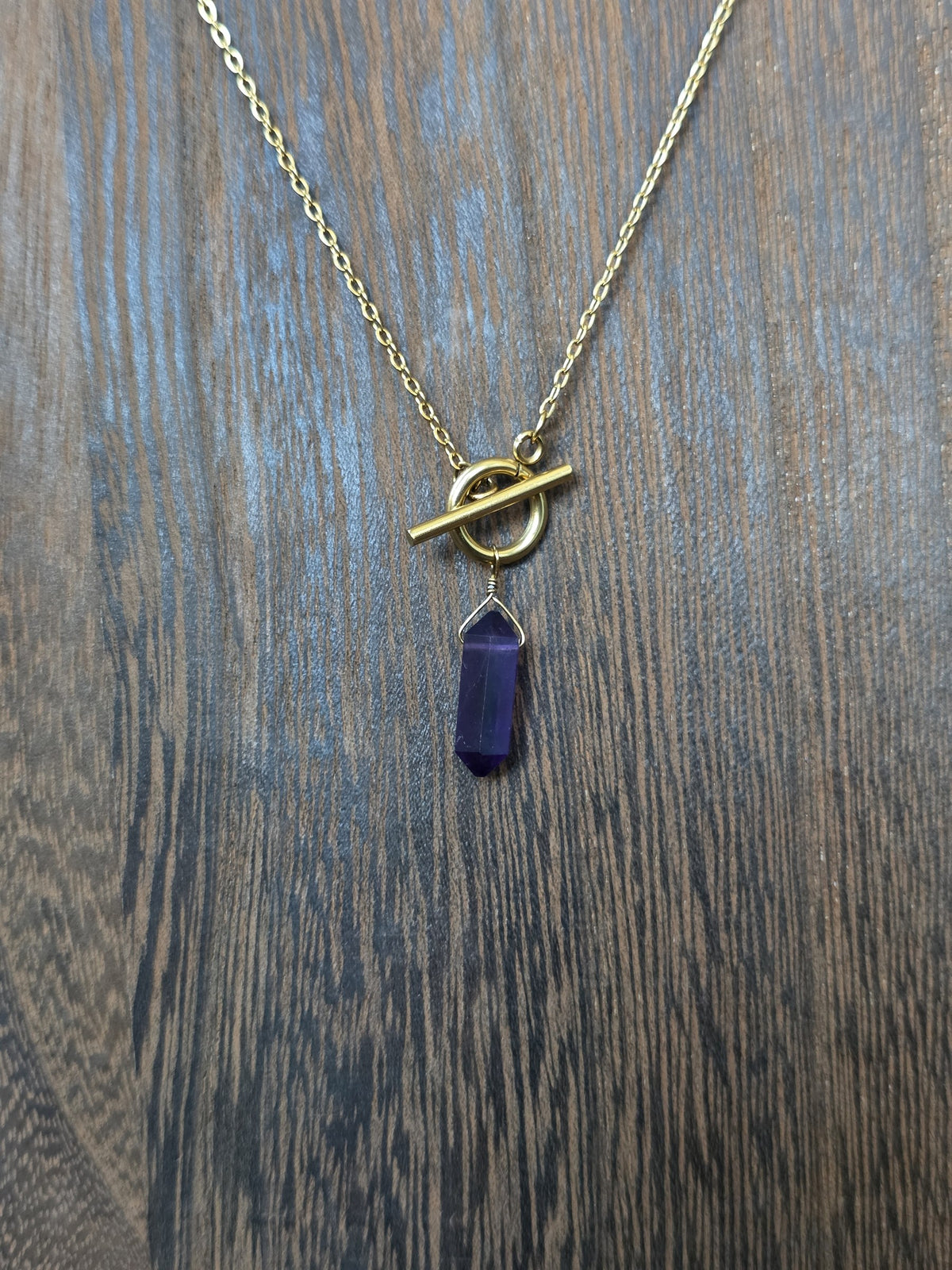Amethyst pendulum necklace on gold stainless steel
