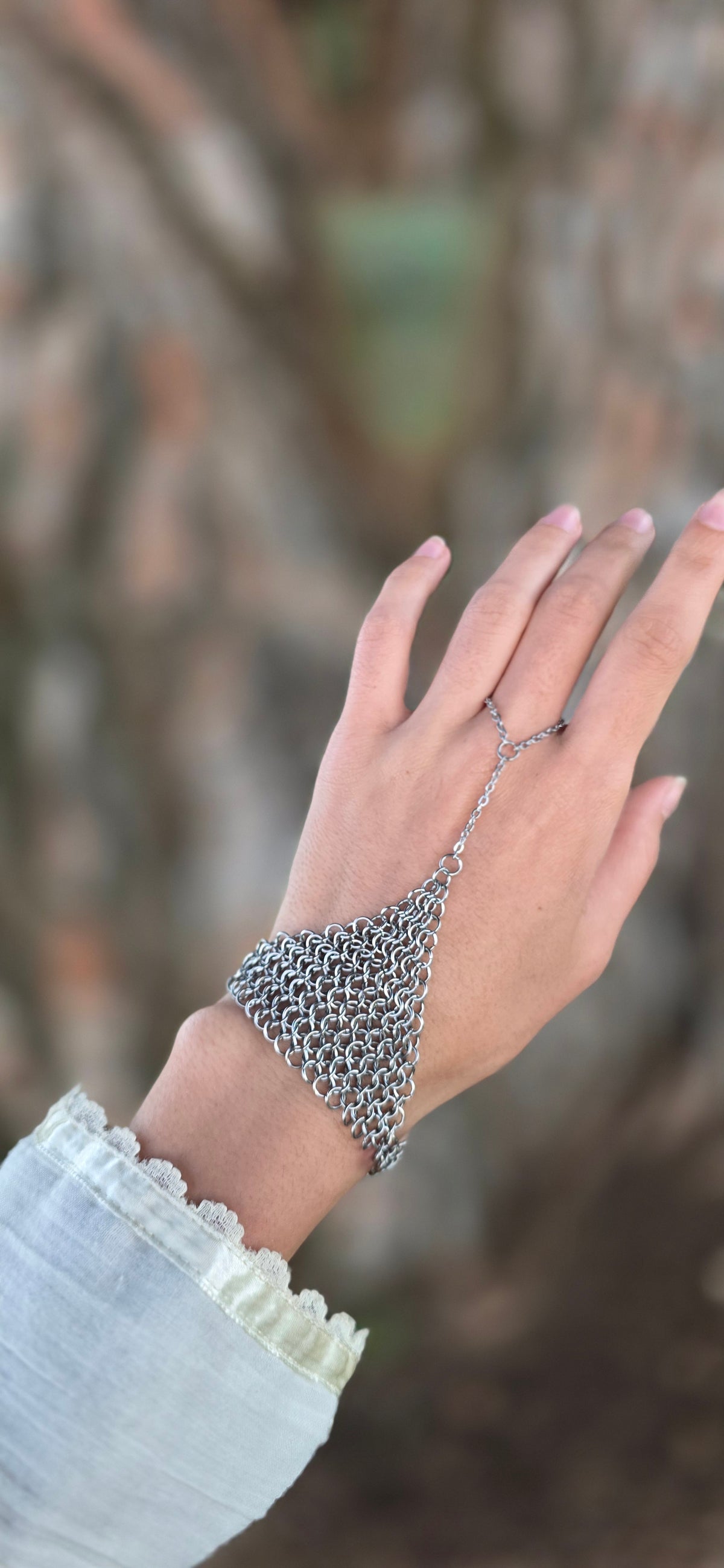 Silver chainmaille hand chain