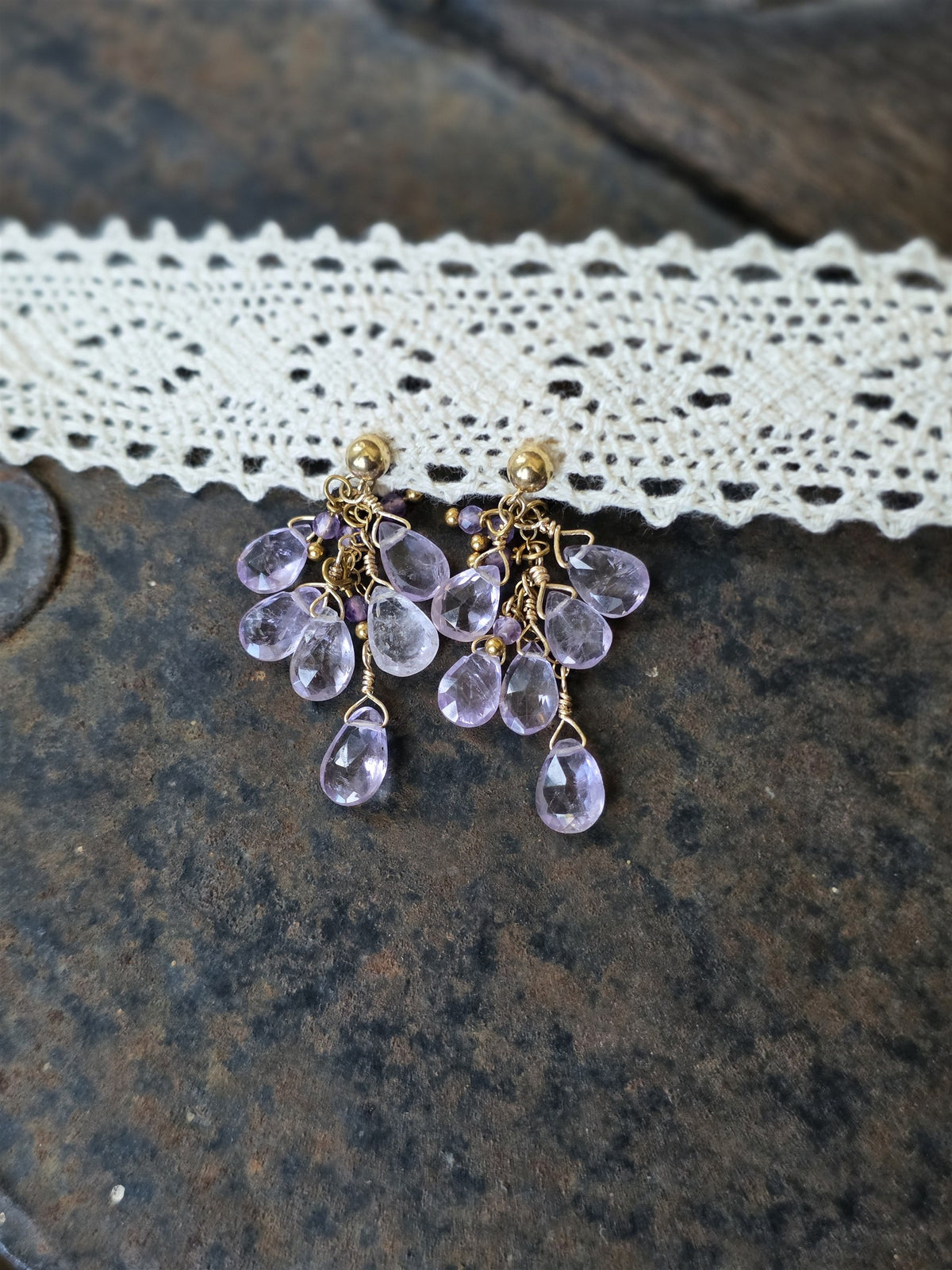Wisteria amethyst cluster earrings on 14k gold-filled posts