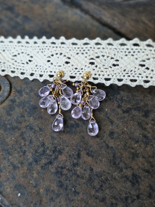 Wisteria amethyst cluster earrings on 14k gold-filled posts