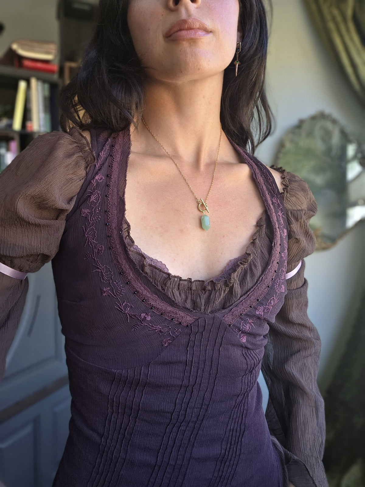 Aventurine pendulum necklace, worn