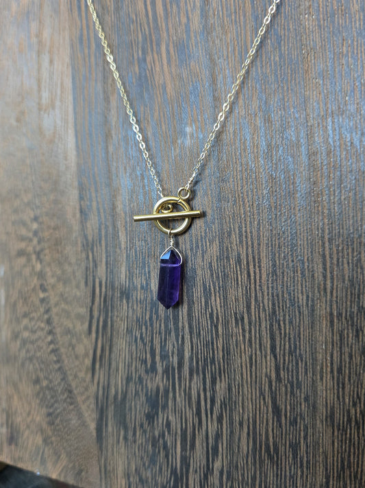 Amethyst pendulum necklace on 14k gold-filled chain, detail