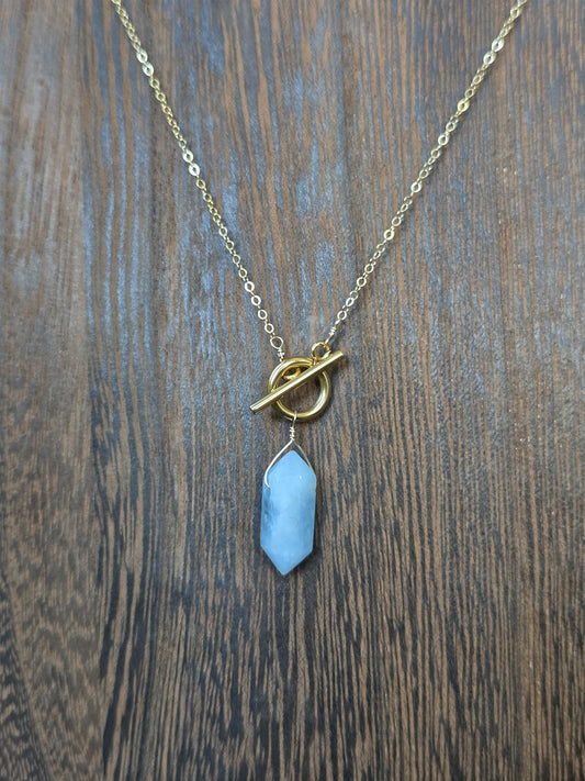 Aquamarine pendulum necklace on 14k gold-filled chain