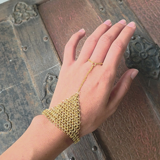 Gold chainmaille hand chain video
